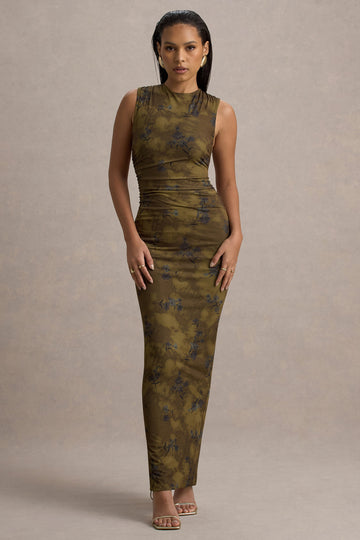 Jacinda Yellow Floral Print Bodycon Maxi Dress